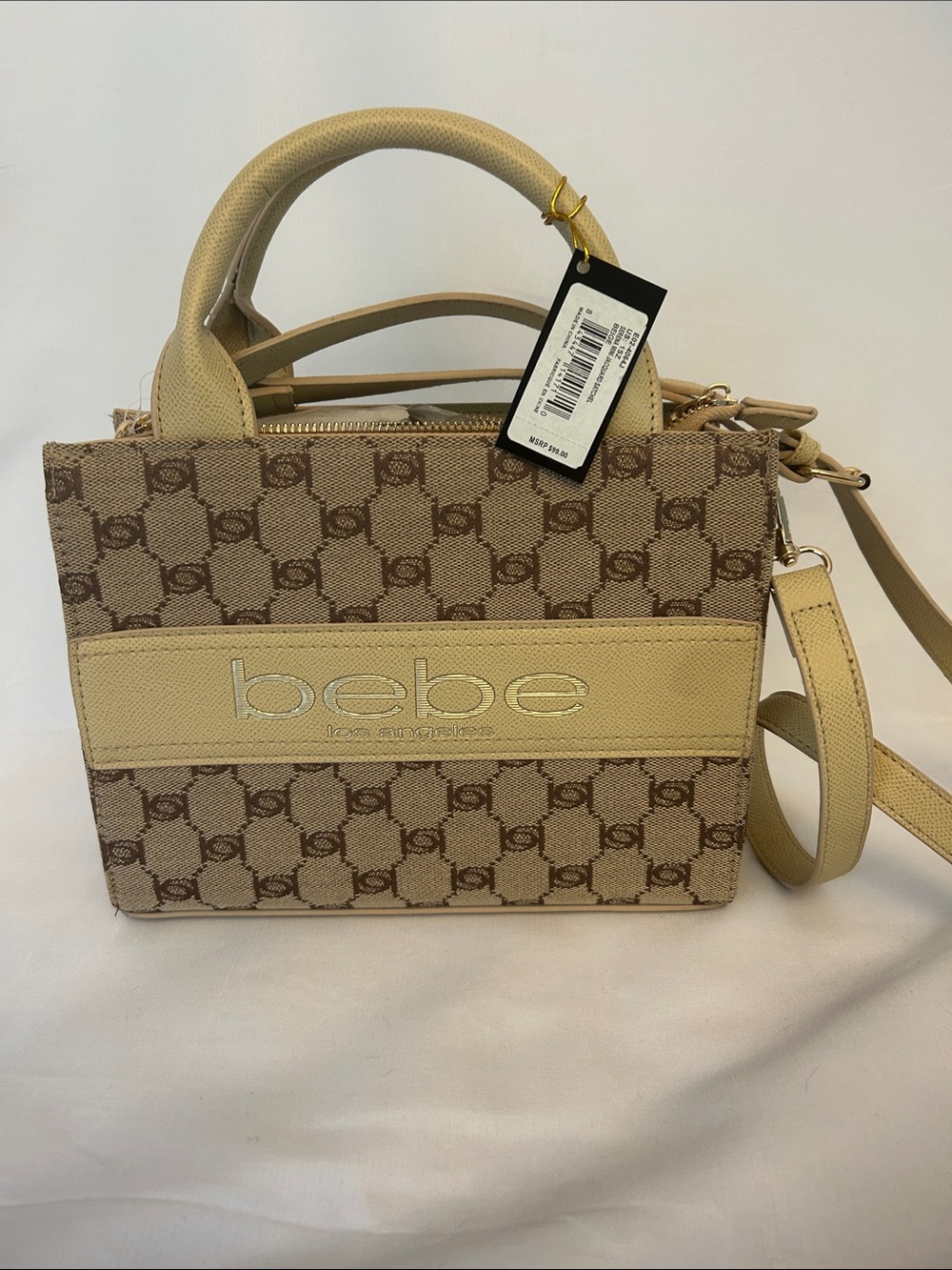 Bebe Serena Mini Jacquard Satchel NWT brown and tan